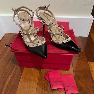 Valentino Rockstud Heels Black and Beige
